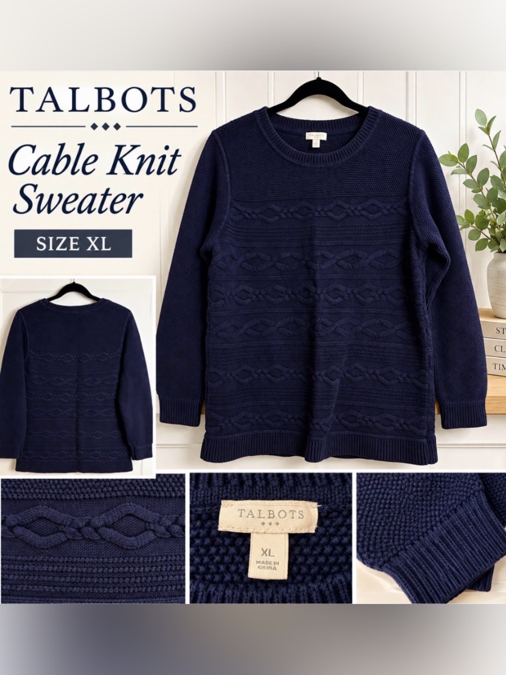 Talbots Navy Cable Knit Sweater | Size XL